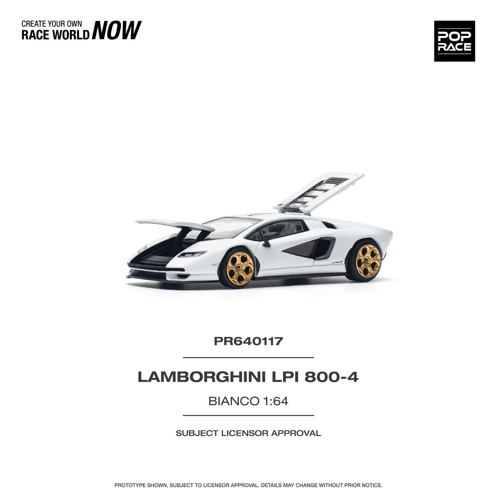 Pop Race 1:64 Lamborghini Countach LPI 800-4 Bianco Siderale Opening Front and Rear Detailed Engine (PR640117)