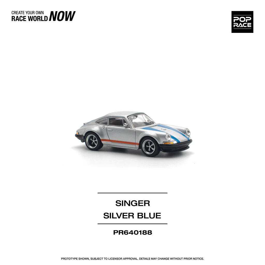 Pop Race 1:64 Porsche 911 964 Coupe Singer Custom Silver Blue (PR640188)