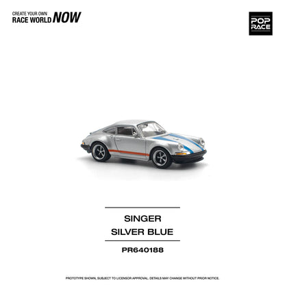 Pop Race 1:64 Porsche 911 964 Coupe Singer Custom Silver Blue (PR640188)