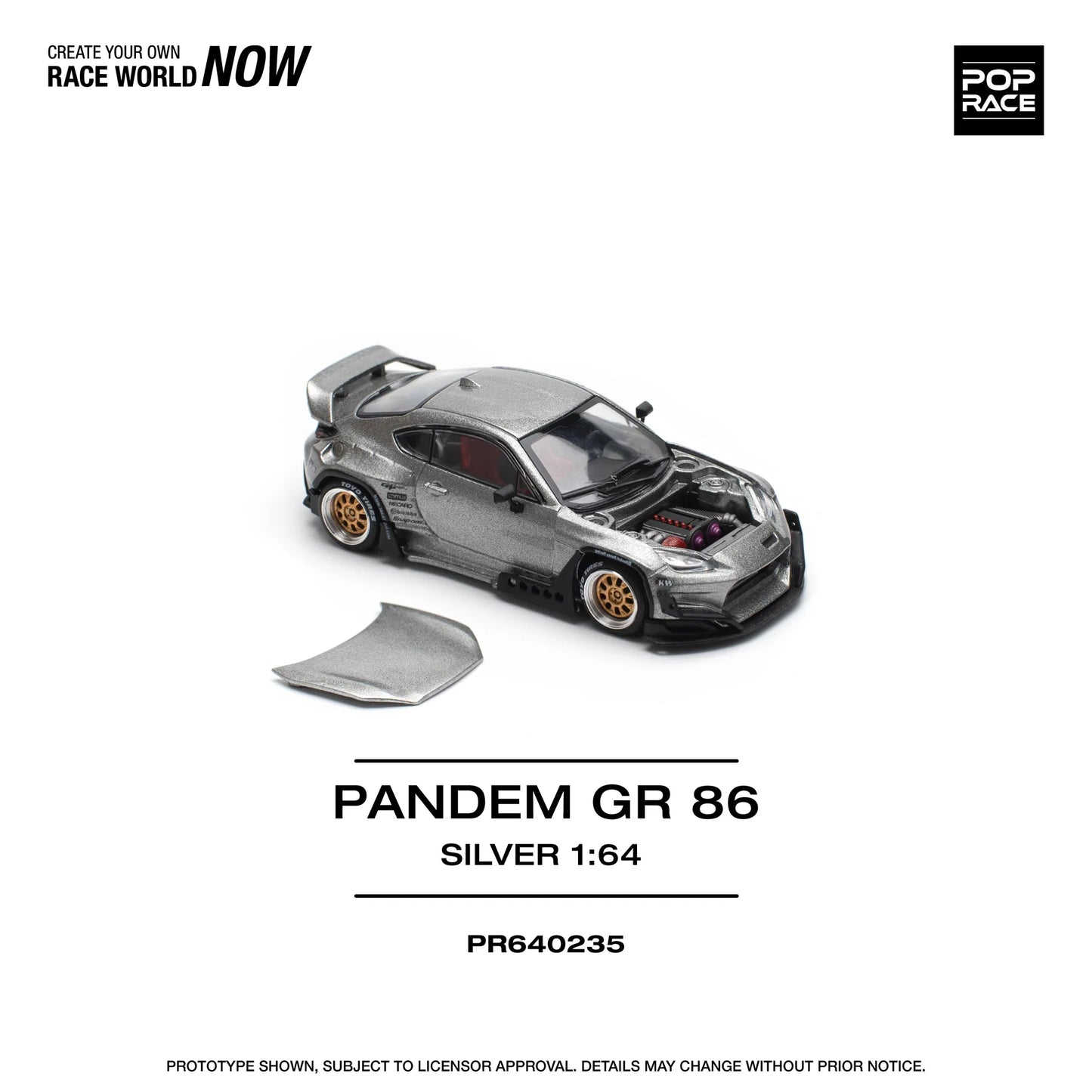 Pop Race 1:64 Toyota PANDEM GR86 ZN8 2022 ROCKET BUNNY Openable Front Hood Detailed Engine (PR640235)