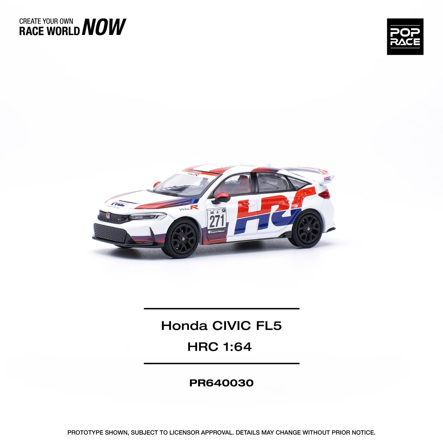 Pop Race 1:64 Honda CIVIC Type-R FL5 White HRC Opening Front Hood Detailed Engine (PR640030)