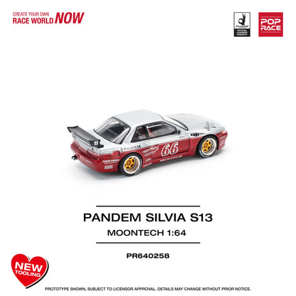 Pop Race 1:64 Nissan Pandem Silvia S13 MOONTECH Rocket Bunny #66 Red Opening Front Hood Detailed Engine (PR640258)