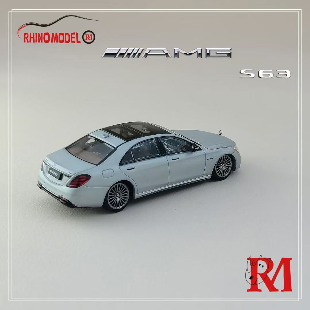 Rhino Model 1:64 Mercedes Benz AMG S63 S-Class MK6 W222 Grey with Normal Wheels Normal Stance Openable Front Hood Detailed Engine