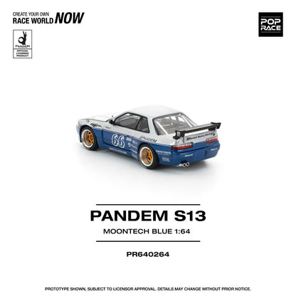 Pop Race 1:64 Nissan Pandem Silvia S13 MOONTECH Rocket Bunny #66 Blue Opening Front Hood Detailed Engine (PR640264)