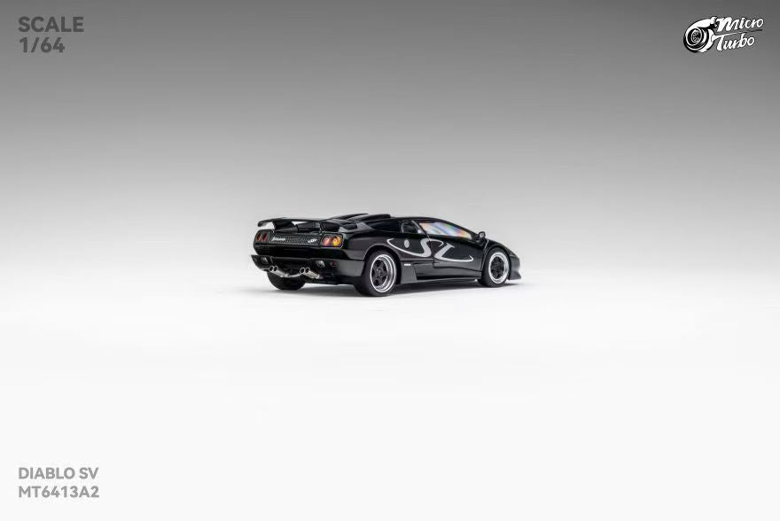 Micro Turbo 1:64 Diablo SV Metallic Black (Foldable Pop Up Head Lights + Opening Hood + Engine Part + Exhaust Details + Attachment)