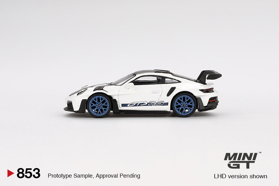 Mini GT 1:64 Porsche 911 (992) GT3 RS Weissach Package White with Indigo Blue (MGT00853-CH)