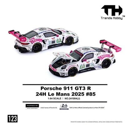 Trends Hobby 1:64 Porsche 911 GT3 R Iron Dames - 2025 Le Mans 24H LMGT3 #85 Openable Front Hood Detailed Parts Porsche Official Licensed (241084J)