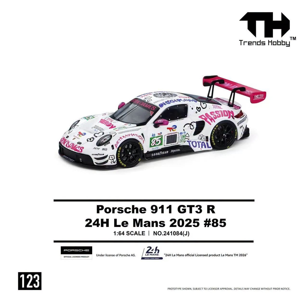Trends Hobby 1:64 Porsche 911 GT3 R Iron Dames - 2025 Le Mans 24H LMGT3 #85 Openable Front Hood Detailed Parts Porsche Official Licensed (241084J)