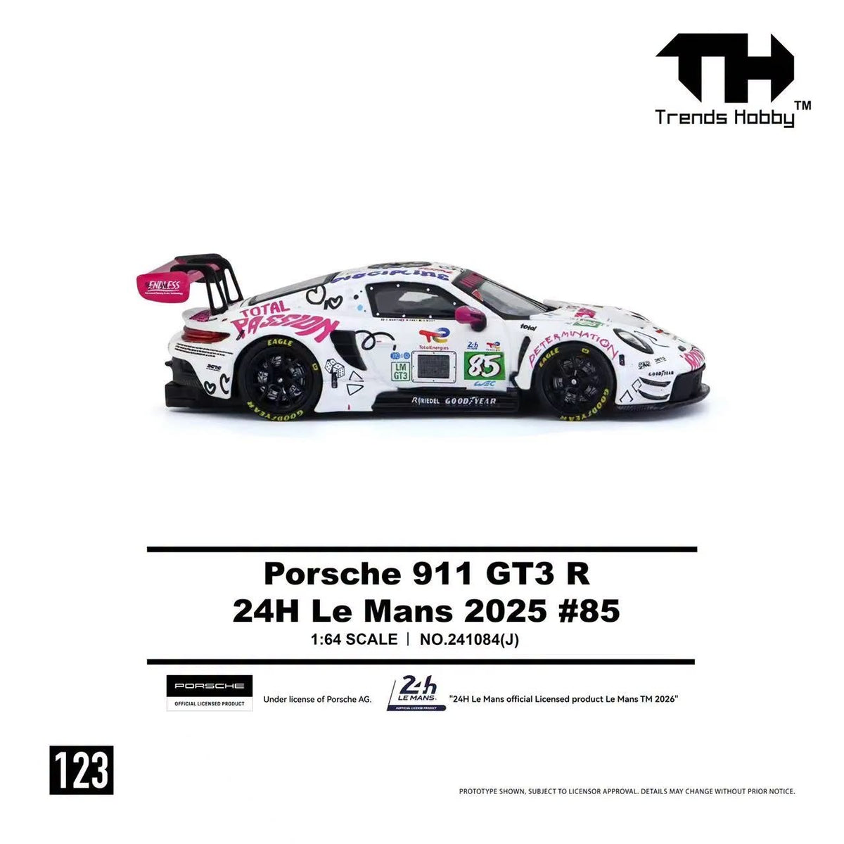 Trends Hobby 1:64 Porsche 911 GT3 R Iron Dames - 2025 Le Mans 24H LMGT3 #85 Openable Front Hood Detailed Parts Porsche Official Licensed (241084J)