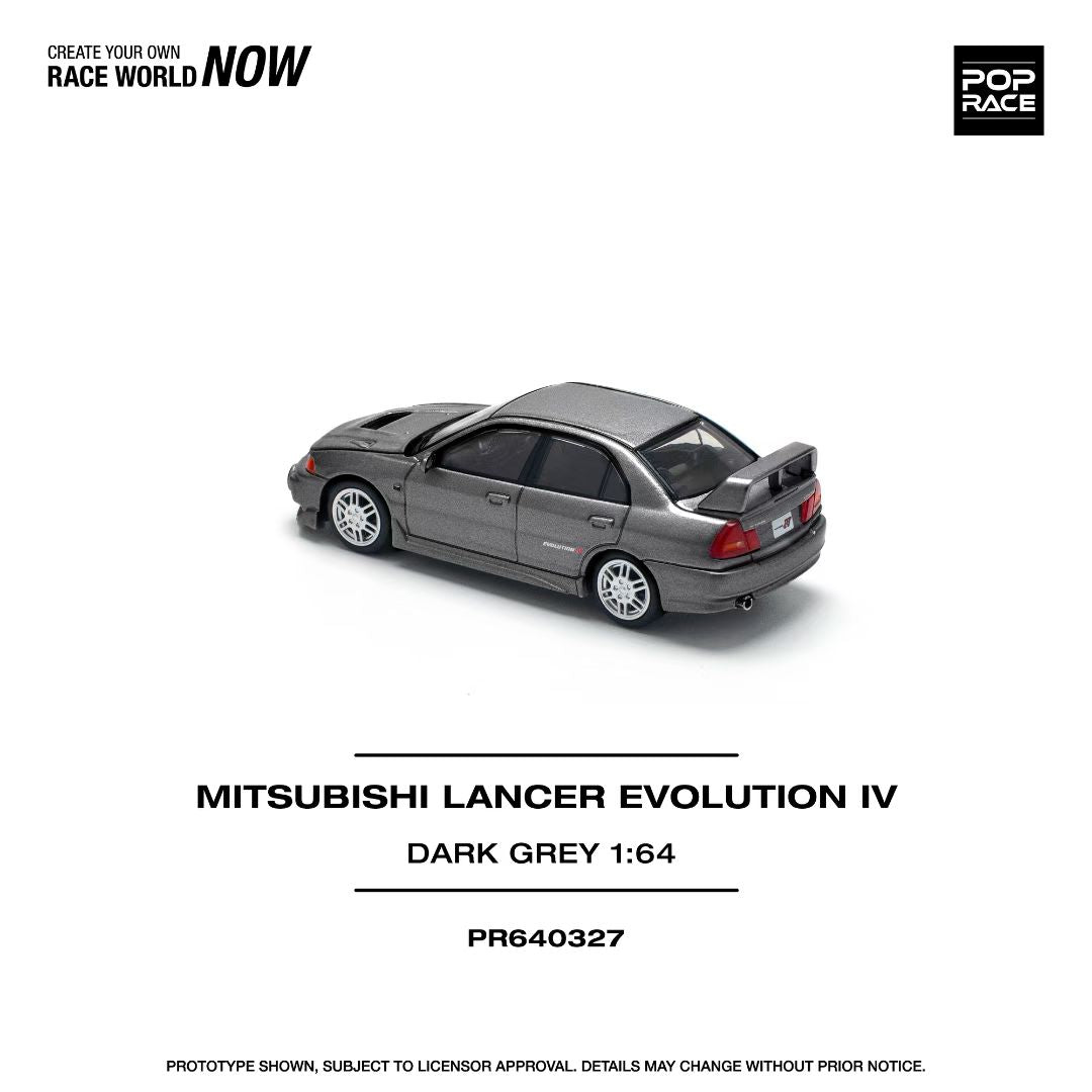 Pop Race 1:64 Mitsubishi Lancer Evolution IV Dark Grey Opening Front Detailed Engine (PR640327)