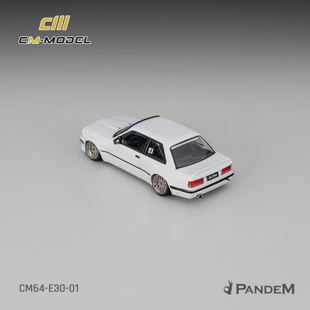 CM Model 1:64 M3 Mk1 E30 Sedan Pandem Rocket Bunny Pearl White with Extra Wheel-Set