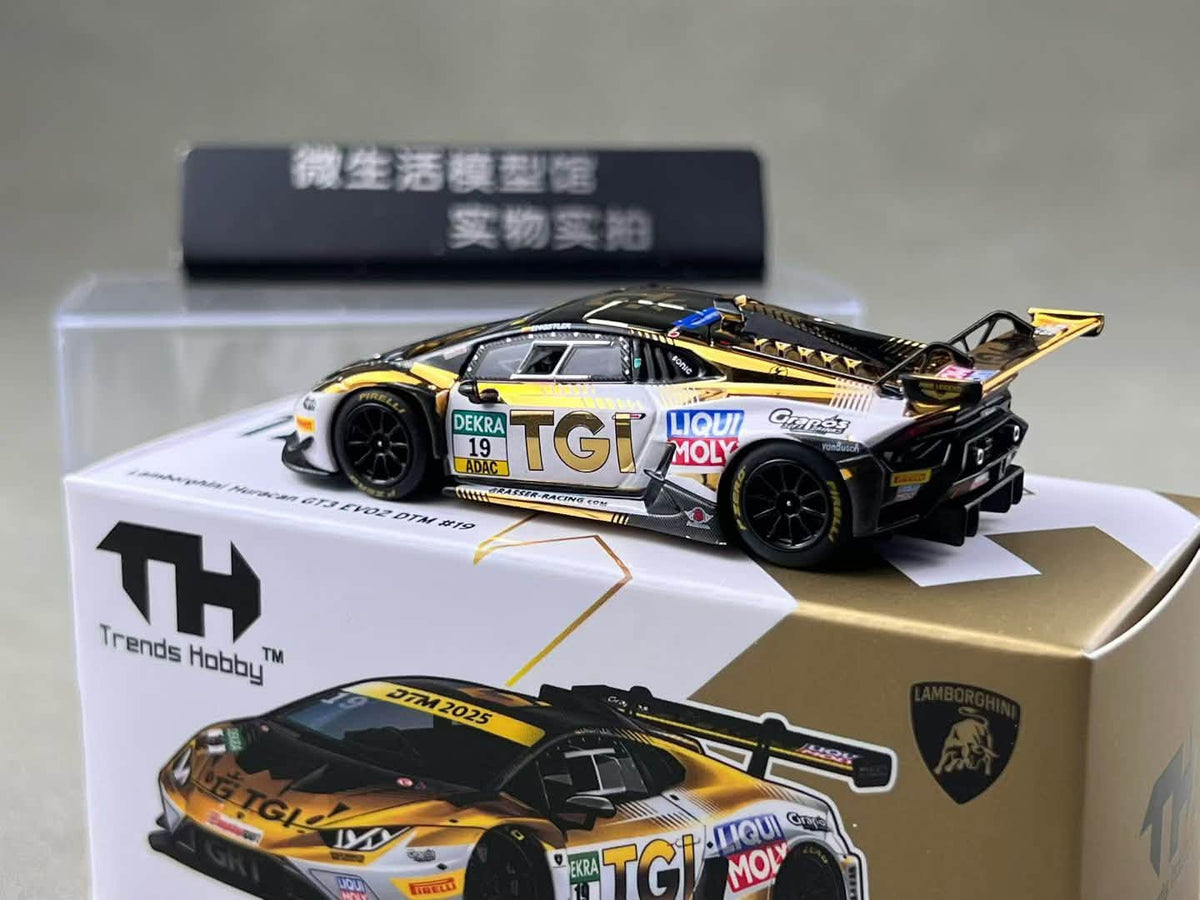 Trends Hobby 1:64 Lamborghini Huracan GT3 EVO2 GRT 2025 DTM #19 Openable Rear Hood Detailed Engine Lamborghini Official Licensed (241083E)