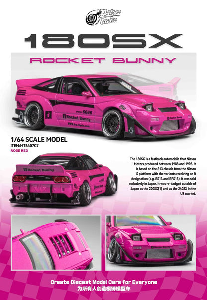 Micro Turbo 1:64 Nissan Silvia S13 180SX Pandem Rocket Bunny Rose Red Folding Lights Detailed Engine Limited 999 Pieces