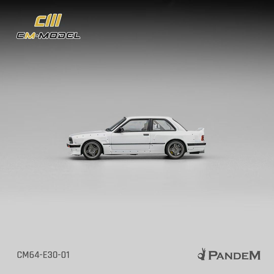 CM Model 1:64 M3 Mk1 E30 Sedan Pandem Rocket Bunny Pearl White with Extra Wheel-Set