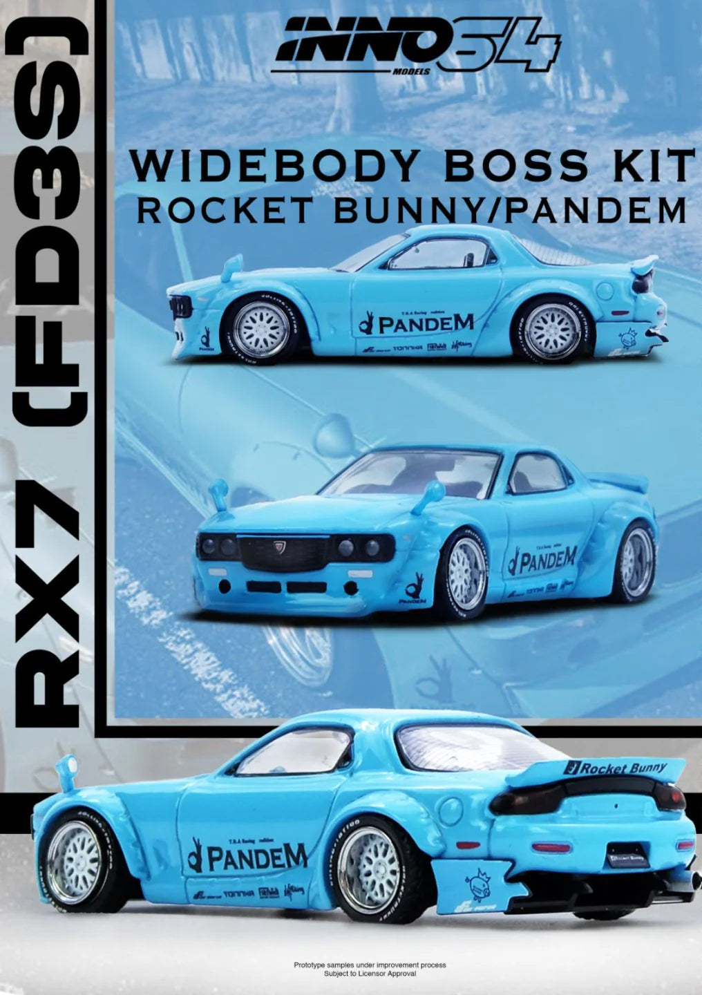 INNO64 1:64 MAZDA PANDEM ROCKET BUNNY RX7 (FD3S) Tiffany Blue (IN64-RX7FDP-TIFBLU)