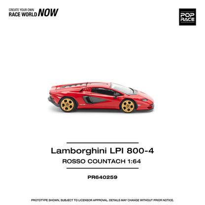 Pop Race 1:64 Lamborghini Countach LPI 800-4 Rosso Red Opening Front and Rear Detailed Engine (PR640259)