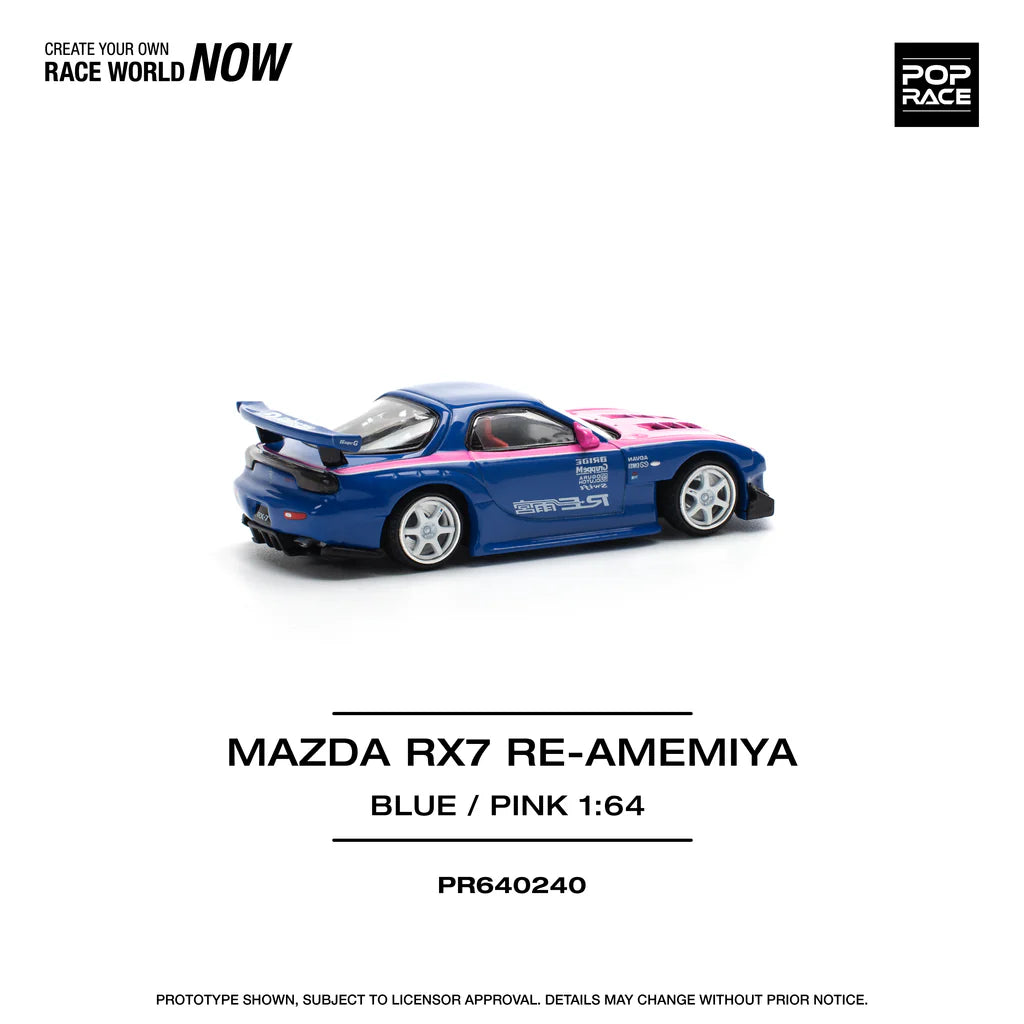Pop Race 1:64 Mazda RX-7 FD3S Re-Amemiya Wide body Blue / Pink Openable Engine Hood (PR640240)