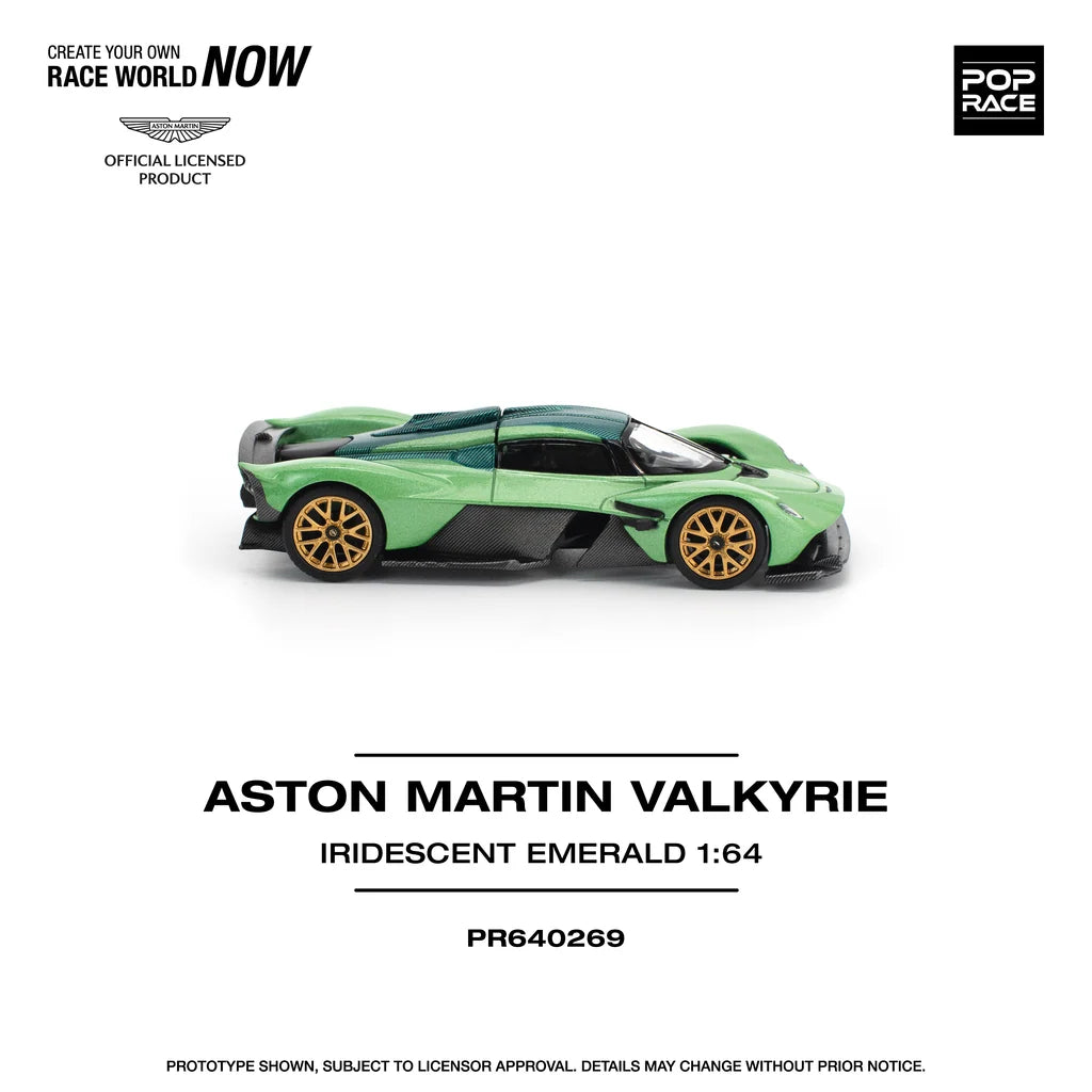 Pop Race 1:64 Aston Martin Valkyrie Iridescent Emerald Green Opening Rear Hood Detailed Engine (PR640269)
