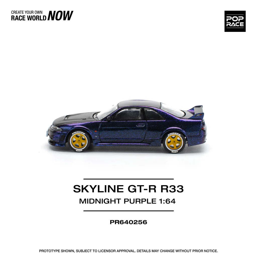 Pop Race 1:64 Nissan Skyline GT-R R33 NISMO 400R Midnight Purple Opening Front and Rear Detailed Engine (PR640256)