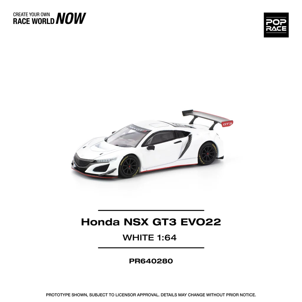 Pop Race 1:64 Honda NSX GT3 EVO22 White Opening Hood Detailed Engine (PR640280)