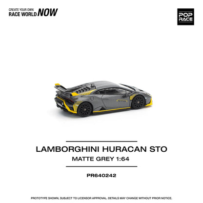 Pop Race 1:64 Lamborghini Huracan STO Matte Grey Opening Front and Rear Detailed Engine (PR640242)