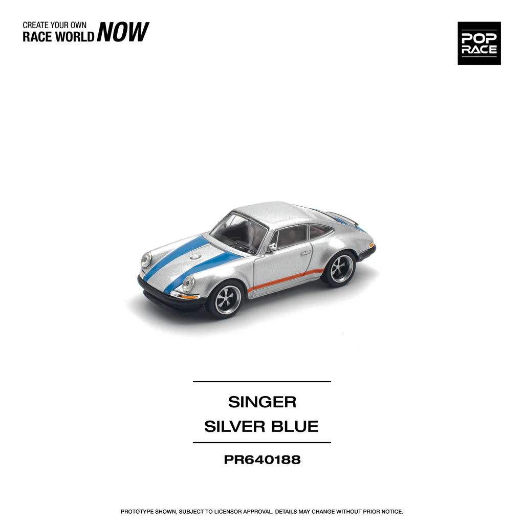 Pop Race 1:64 Porsche 911 964 Coupe Singer Custom Silver Blue (PR640188)