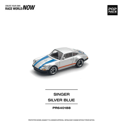 Pop Race 1:64 Porsche 911 964 Coupe Singer Custom Silver Blue (PR640188)