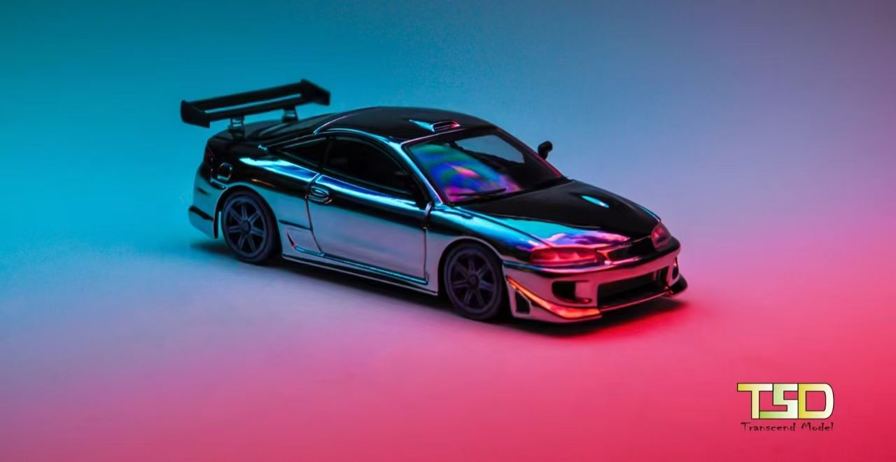 Transcend Model 1:64 Mitsubishi Eclipse Chrome Gun Grey