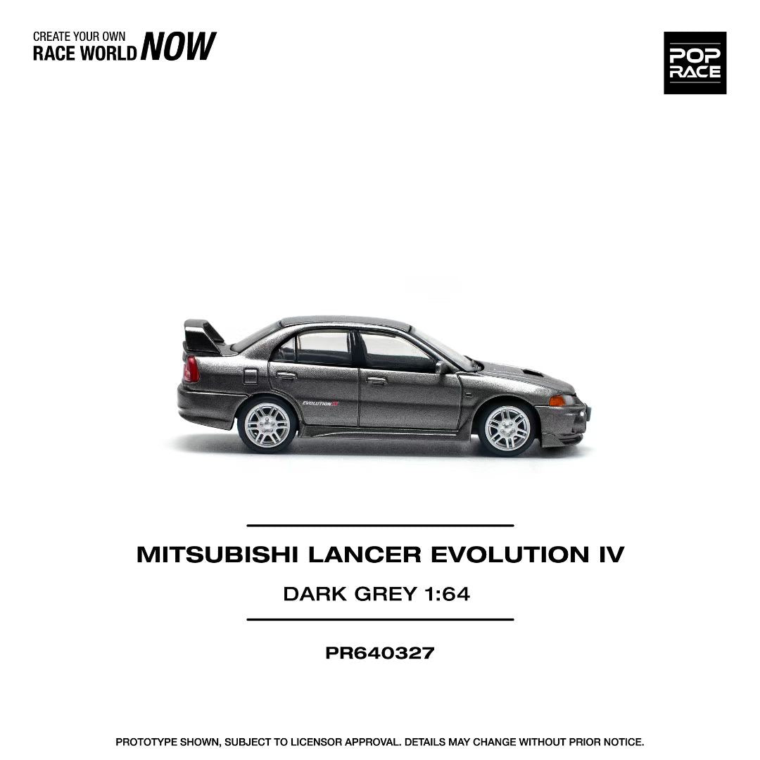 Pop Race 1:64 Mitsubishi Lancer Evolution IV Dark Grey Opening Front Detailed Engine (PR640327)