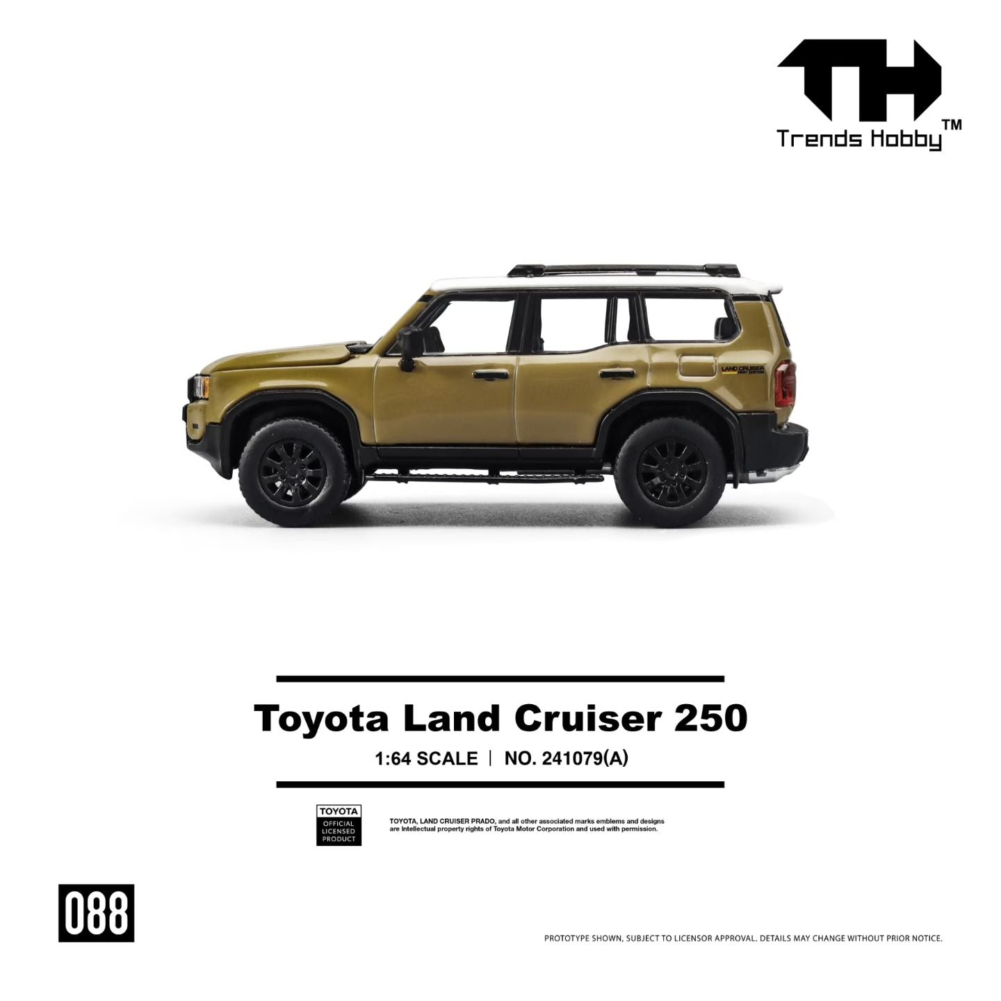 Trends Hobby 1:64 Toyota Land Cruiser 250 Sands Yellow Openable Hood Detailed Engine Toyota Official Licensed