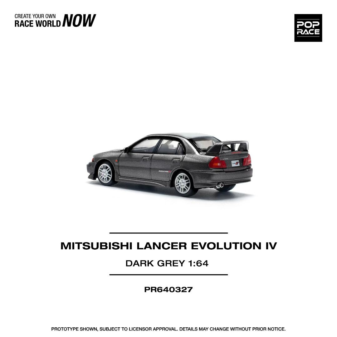 Pop Race 1:64 Mitsubishi Lancer Evolution IV Dark Grey Opening Front Detailed Engine (PR640327)