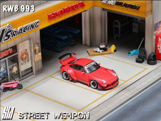 Street Weapon 1/64 Porsche RWB 993 Matt Red NAGINATA Low Tail Spoiler Version