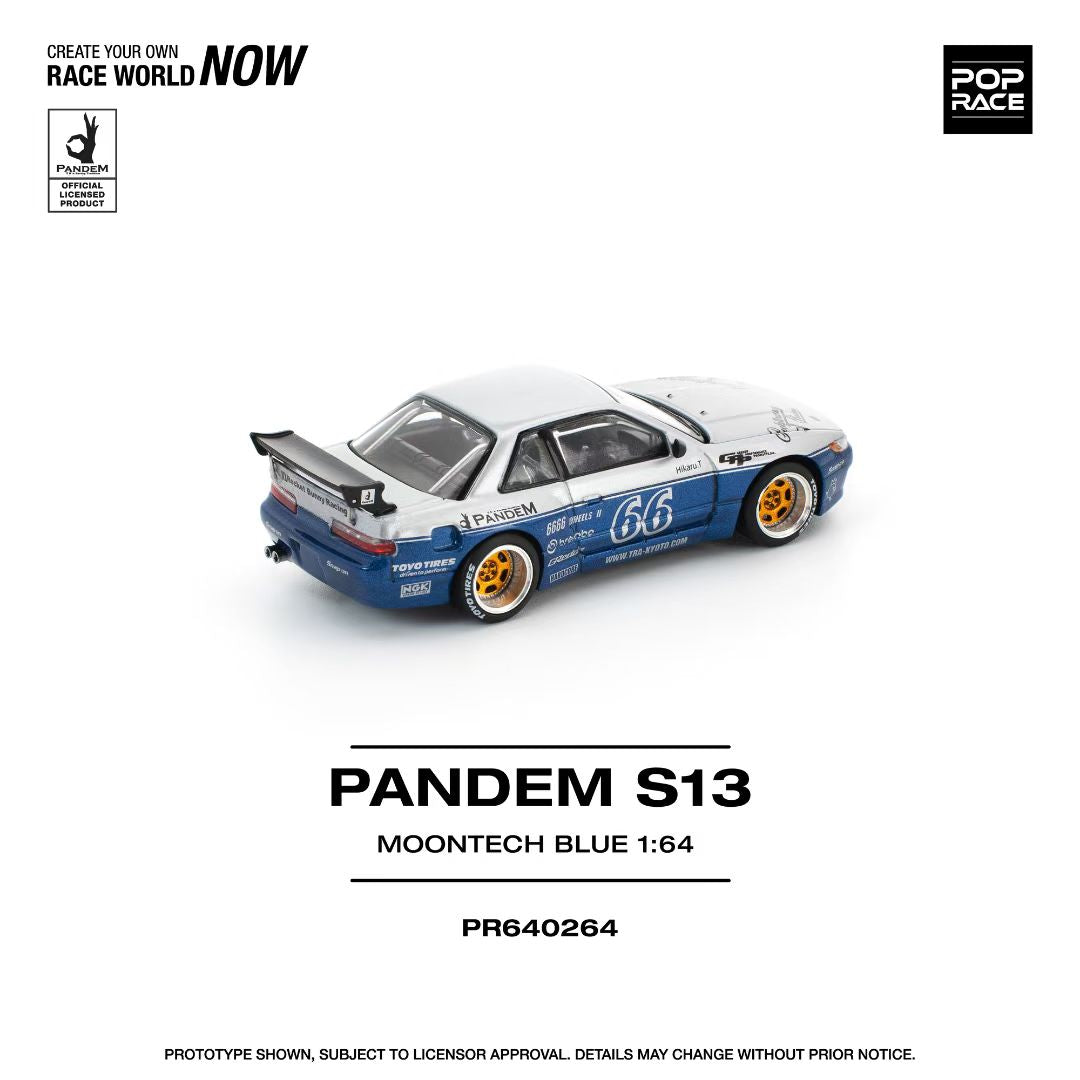 Pop Race 1:64 Nissan Pandem Silvia S13 MOONTECH Rocket Bunny #66 Blue Opening Front Hood Detailed Engine (PR640264)