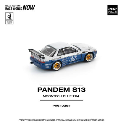 Pop Race 1:64 Nissan Pandem Silvia S13 MOONTECH Rocket Bunny #66 Blue Opening Front Hood Detailed Engine (PR640264)