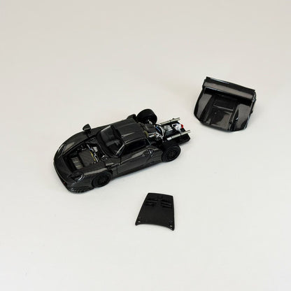 Transcend Model 1:64 Porsche 911 GT1 24h Le Mans GT1 1997 Full Carbon Black Openable Front and Rear Hood with Detail Engine in Premium Box Packaging