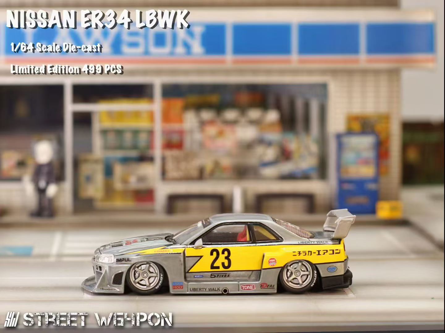 Street Weapon 1/64 Nissan Skyline GT-R R34 ER34 LBWK Super Silhouette #23 Raw Lightening Edition Openable Engine Hood Detailed Engine Limited 499 Pieces