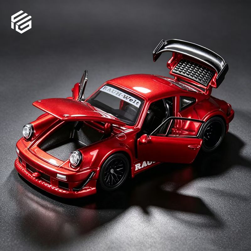 FG 1:64 RWB 930 Wide Body GT Wing Transparent Red Openable Front Rear Hoods and All Doors