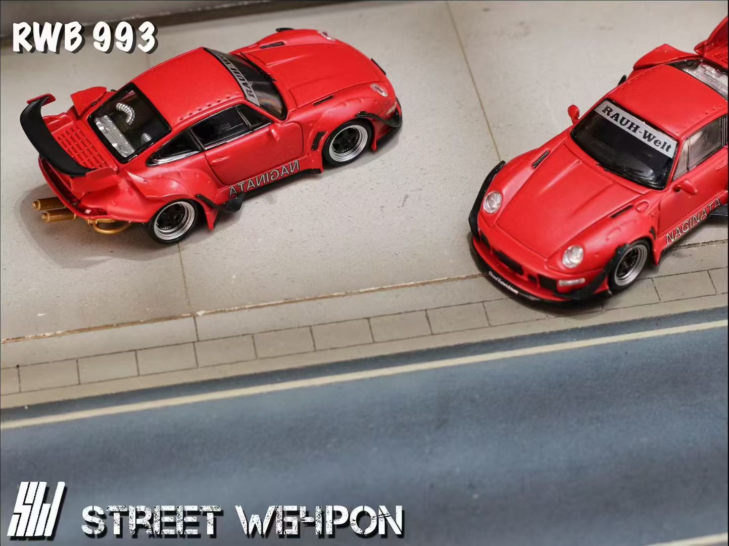Street Weapon 1/64 Porsche RWB 993 Matt Red NAGINATA High Tail Spoiler Version