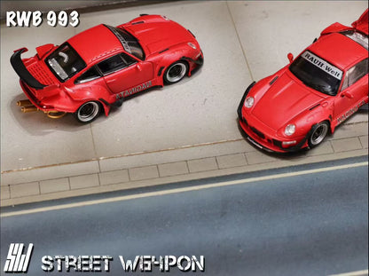 Street Weapon 1/64 Porsche RWB 993 Matt Red NAGINATA High Tail Spoiler Version