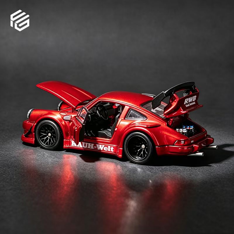 FG 1:64 RWB 930 Wide Body GT Wing Transparent Red Openable Front Rear Hoods and All Doors