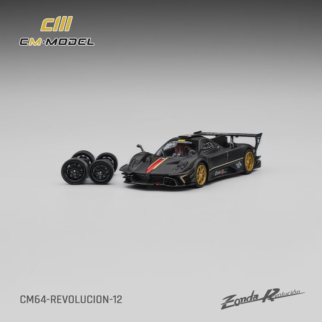 CM Model 1:64 Pagani Zonda R Evolucion Track Version Black Dry Carbon with Extra Wheel-Set Pagani Official Licensed