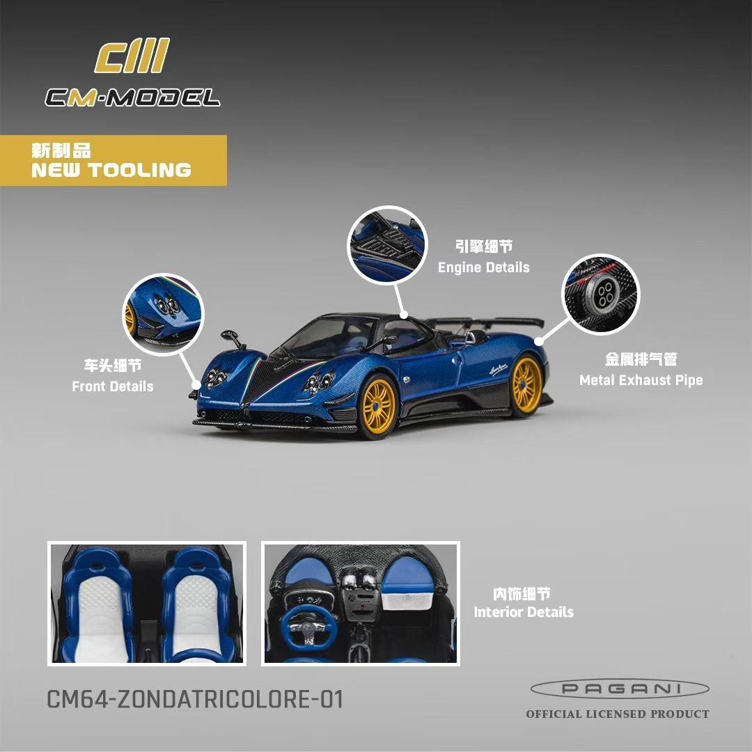 CM Model 1:64 Pagani Zonda Tricolore Carbon Blue Pagani Official Licensed