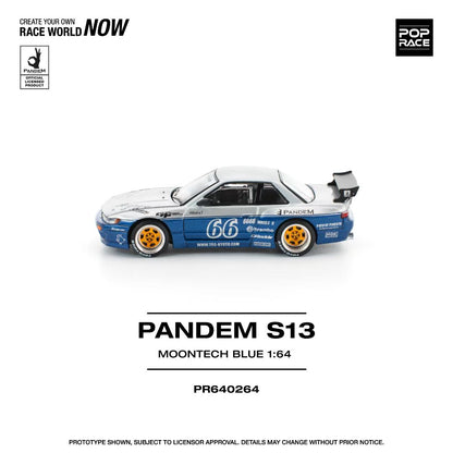 Pop Race 1:64 Nissan Pandem Silvia S13 MOONTECH Rocket Bunny #66 Blue Opening Front Hood Detailed Engine (PR640264)