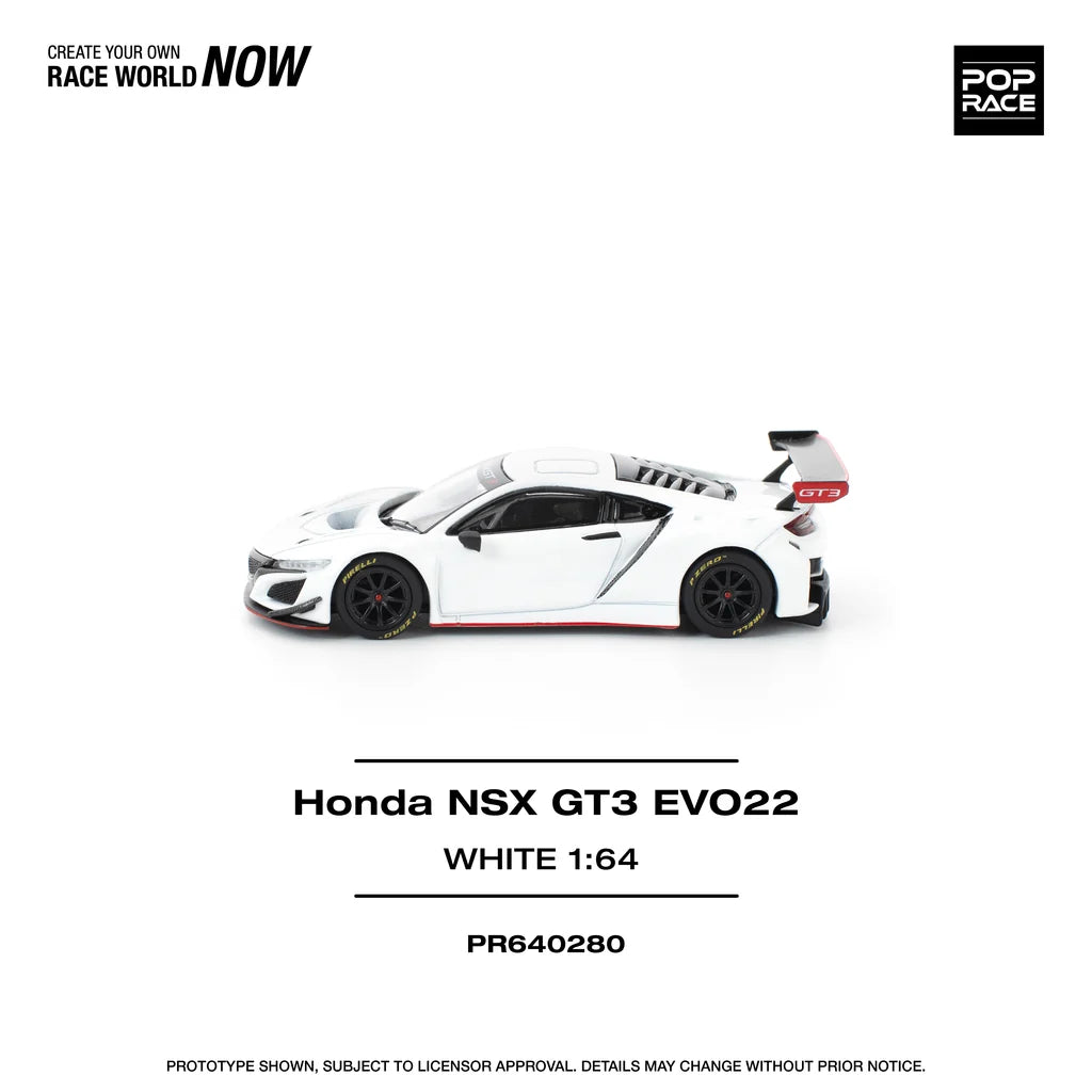 Pop Race 1:64 Honda NSX GT3 EVO22 White Opening Hood Detailed Engine (PR640280)