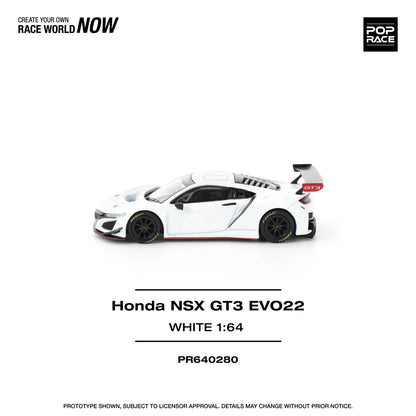 Pop Race 1:64 Honda NSX GT3 EVO22 White Opening Hood Detailed Engine (PR640280)