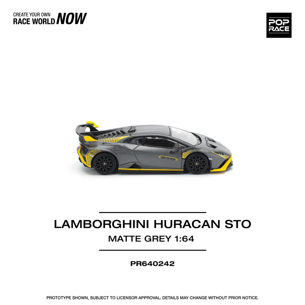 Pop Race 1:64 Lamborghini Huracan STO Matte Grey Opening Front and Rear Detailed Engine (PR640242)