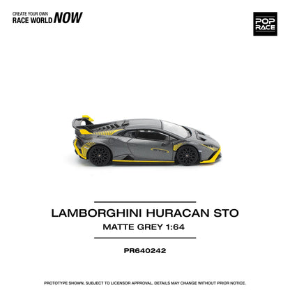 Pop Race 1:64 Lamborghini Huracan STO Matte Grey Opening Front and Rear Detailed Engine (PR640242)