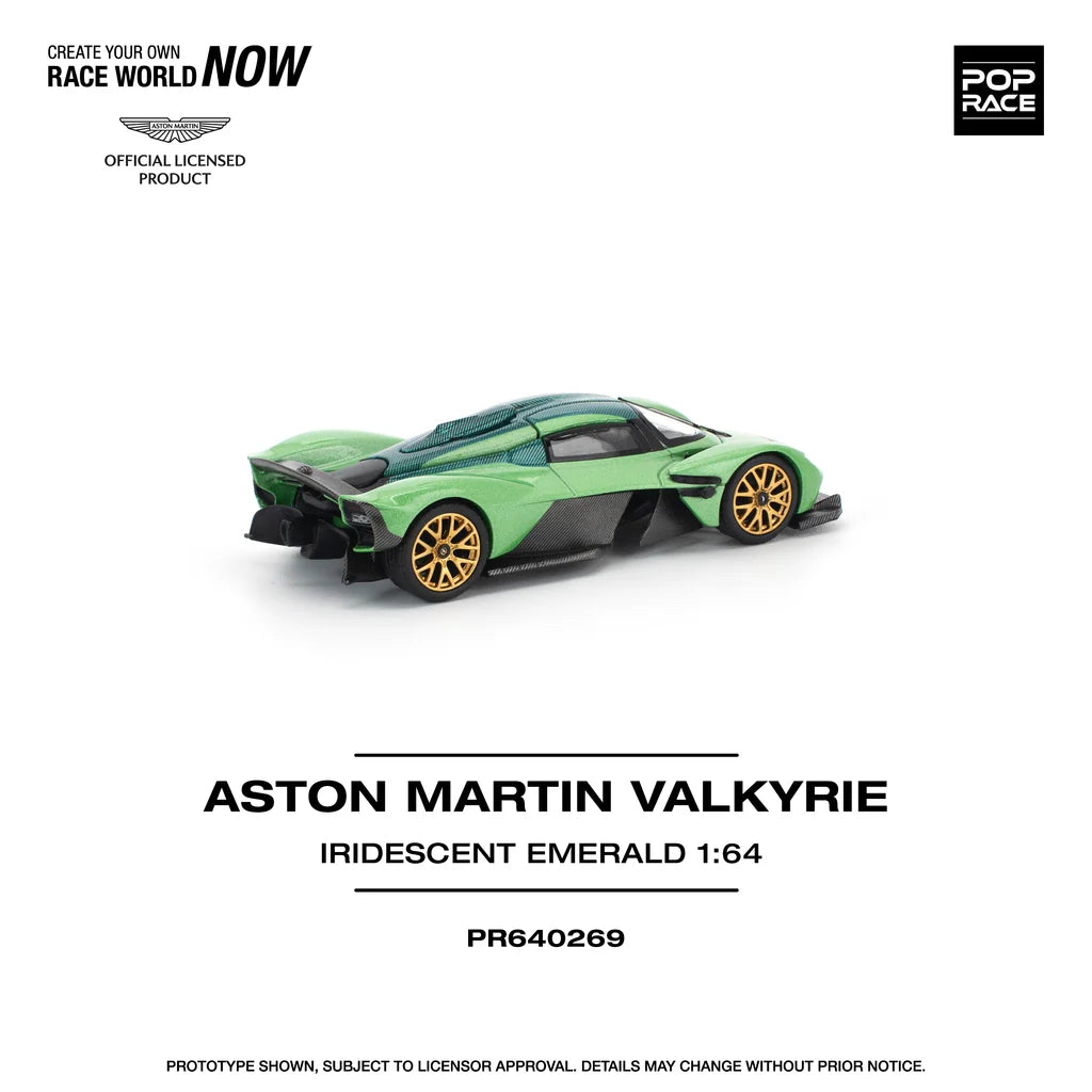 Pop Race 1:64 Aston Martin Valkyrie Iridescent Emerald Green Opening Rear Hood Detailed Engine (PR640269)