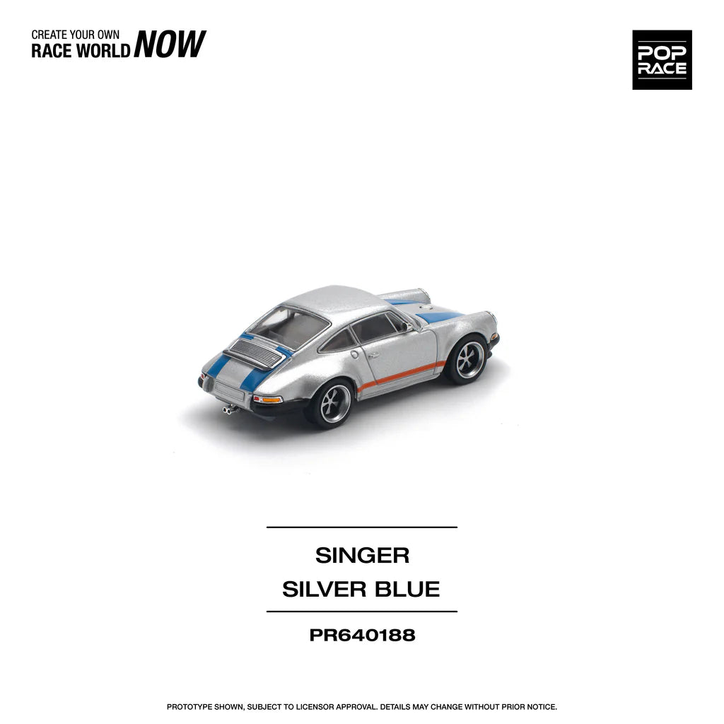 Pop Race 1:64 Porsche 911 964 Coupe Singer Custom Silver Blue (PR640188)