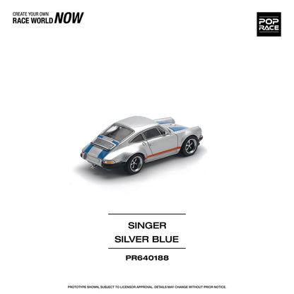 Pop Race 1:64 Porsche 911 964 Coupe Singer Custom Silver Blue (PR640188)